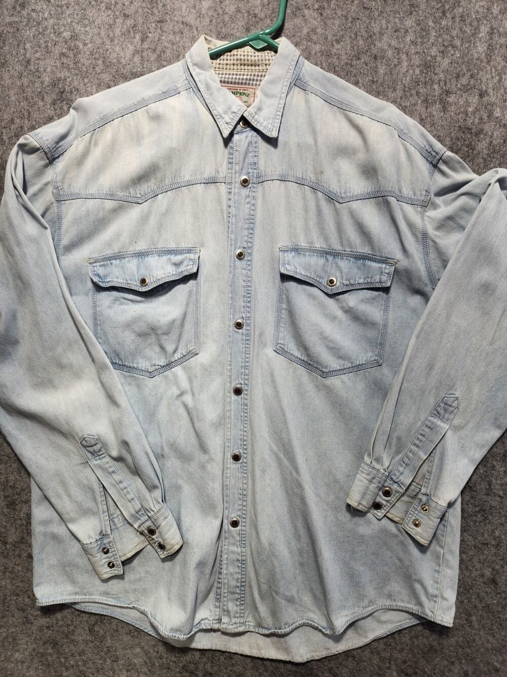 Campione Natural Farm Men's Large Light Wash Denim Western Snap Shirt L Vintage